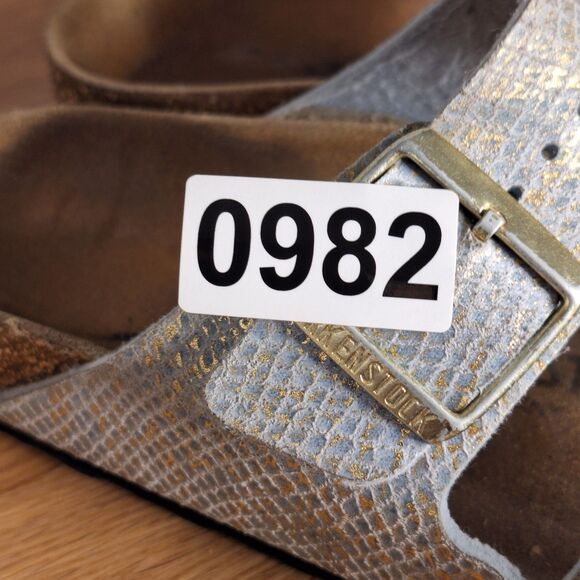 Birkenstock Arizona Women’s 7 EU 38 Narrow Shiny Python Blue Gold Slide Sandals - Picture 10 of 10